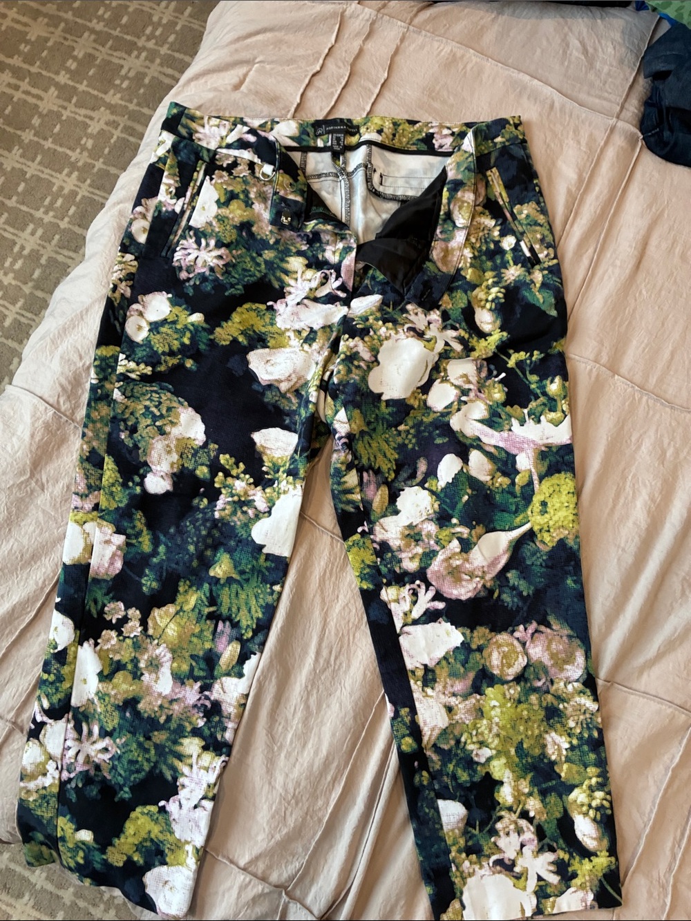 Adrianna Papell Black Floral Print Straight-Leg Pants